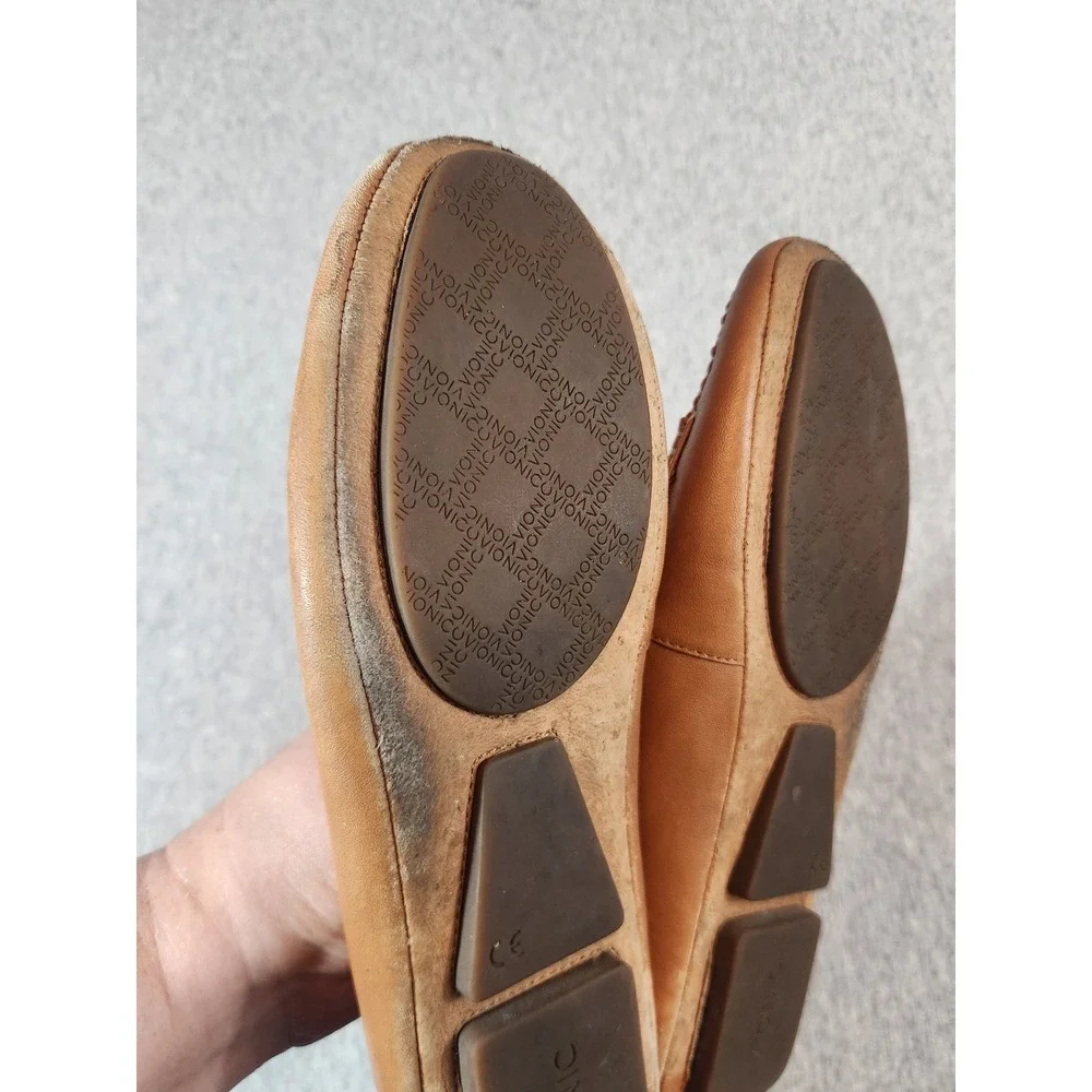 Vionic Sydney Loafers Womens 8 Tan Leather Orthaheel Driving Mocs 456SYDNEY